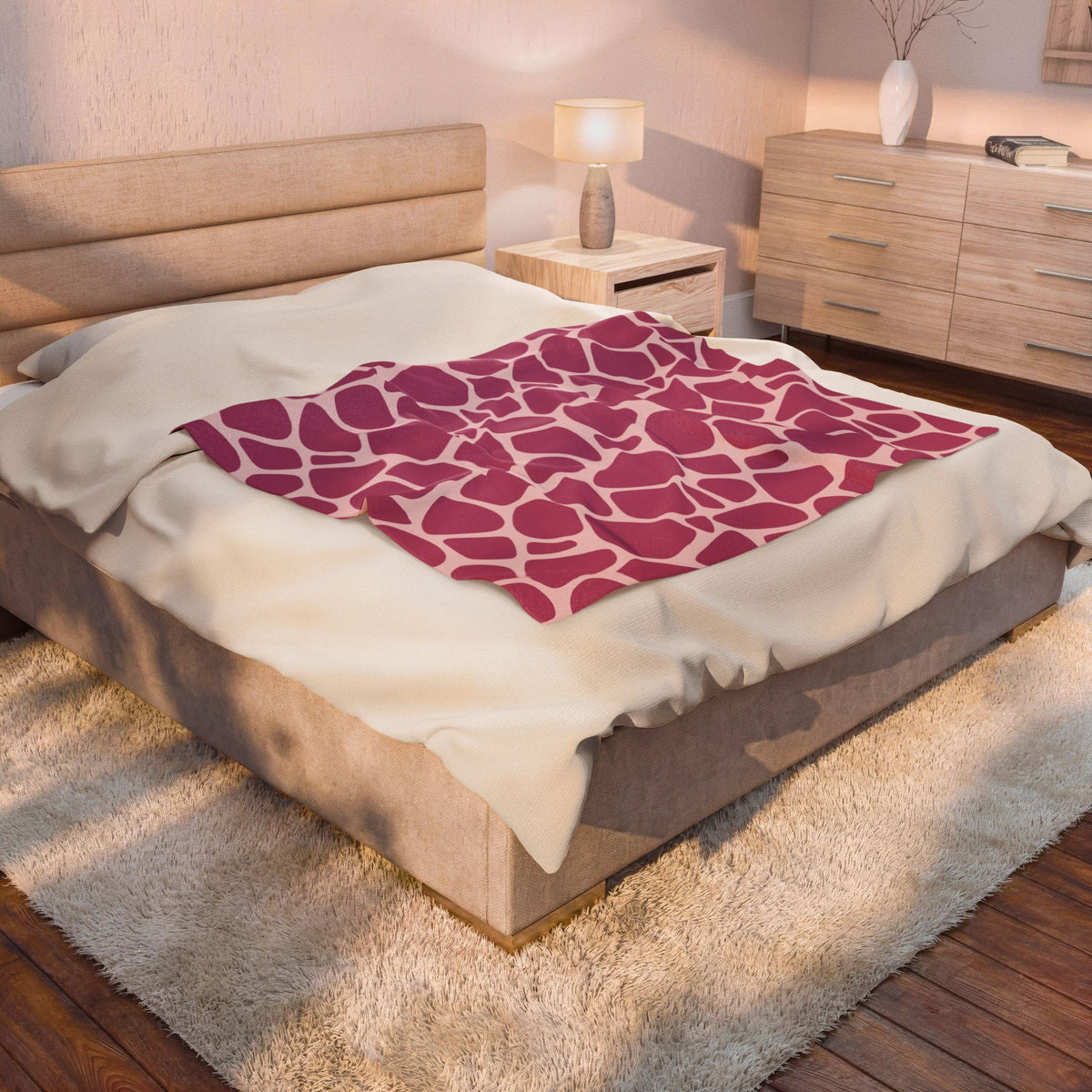 Pink Abstract Pebble Pattern Velveteen Plush Blanket