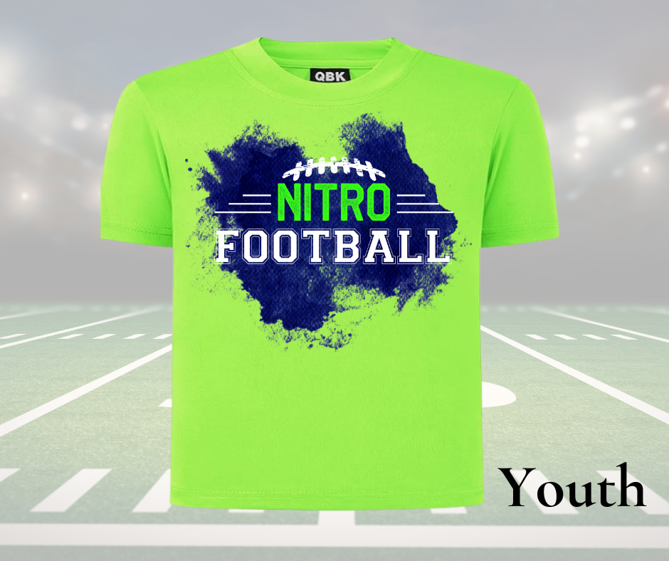 Youth unisex Nitro Shirt Youth in bright green with Nitro Football graphic design on front