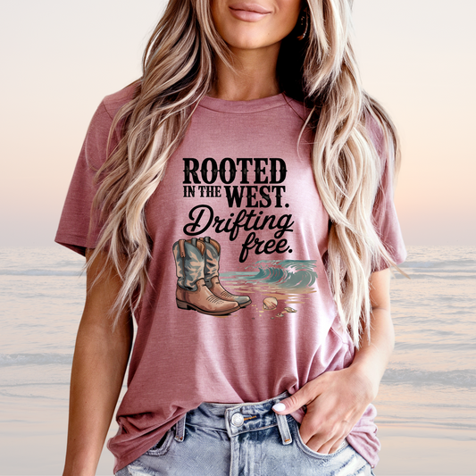 Rooted in the West Tee in mauve