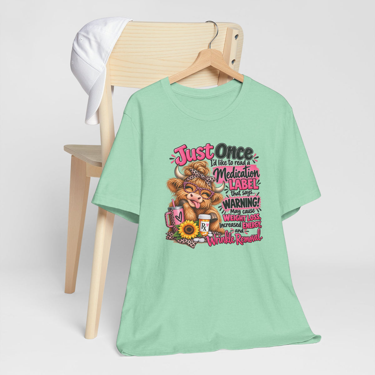 Funny Medication Label Highland Cow Graphic Tee