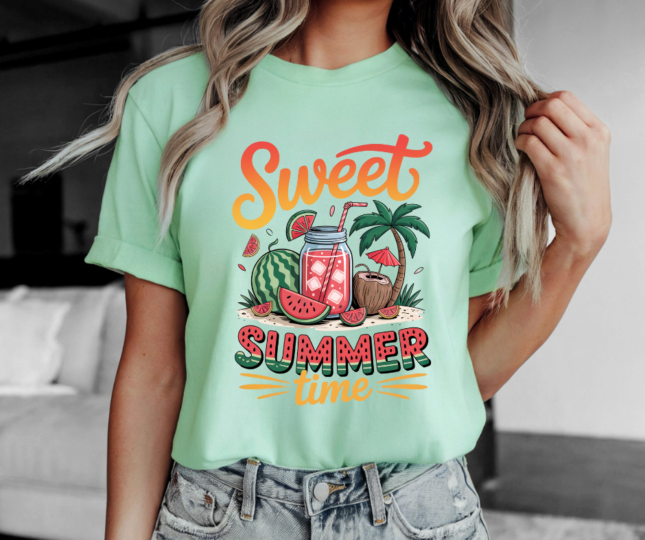 Sweet Summertime Shirt with vibrant watermelon drink design, perfect for summer days.