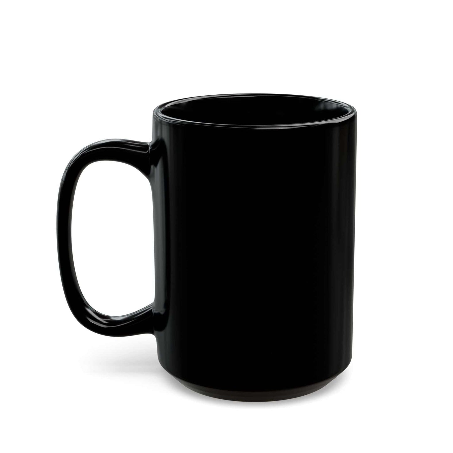 Glossy black coffee mug with mint-green puzzle design and "I've Been Hugged to Success" text