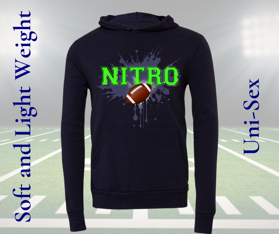 Nitro Football Hoodie black unisex lightweight soft pullover with green text and football graphic