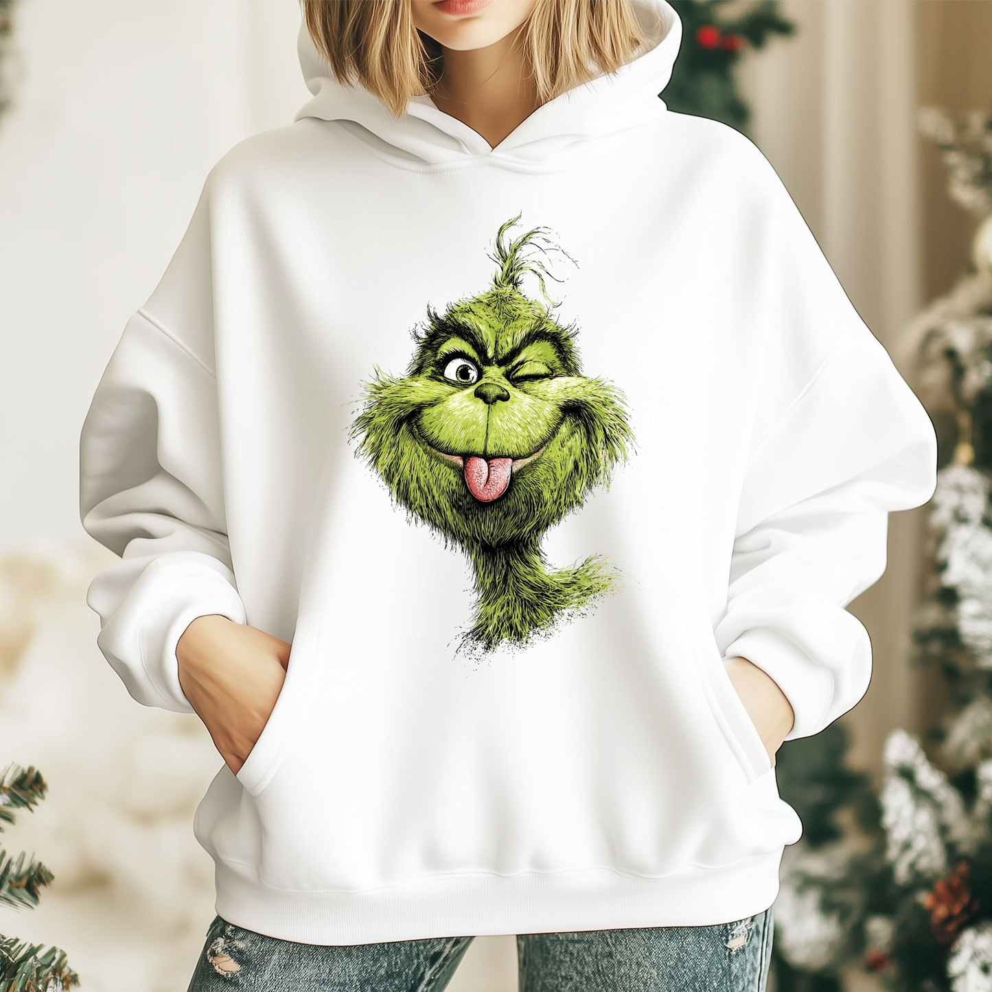 Winking Grinch Christmas Hoodie – Soft, Cozy & Unisex
