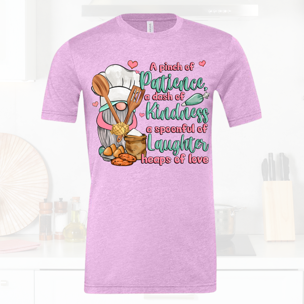 Kindness Cooking Gnome Shirt with whimsical design and unisex sizing.