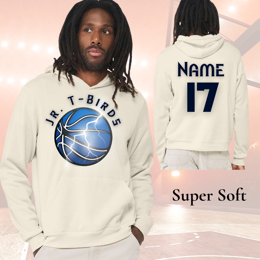 Jr Tbird Adult Hoodies featuring team logo, front and back view, super soft fabric.