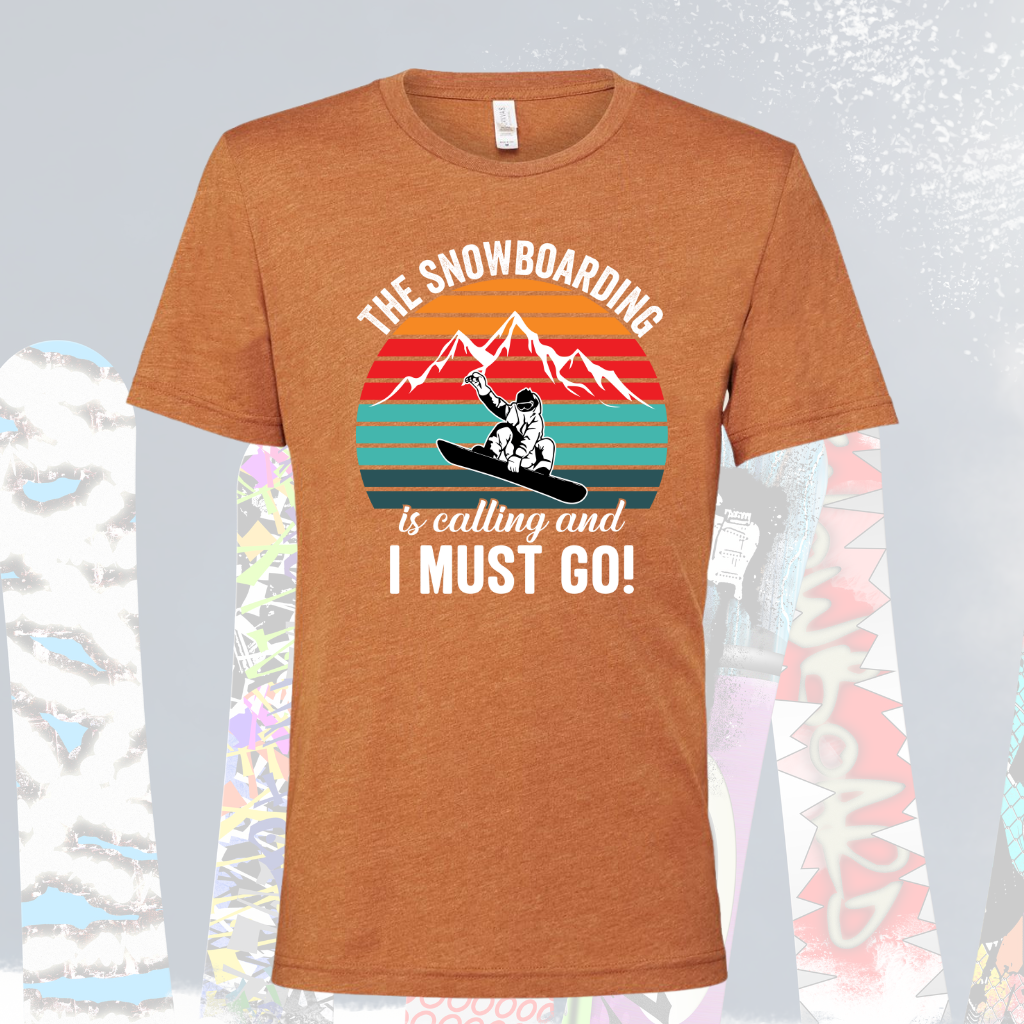 Unisex Snowboarding Tee Shirt with Mountain Design