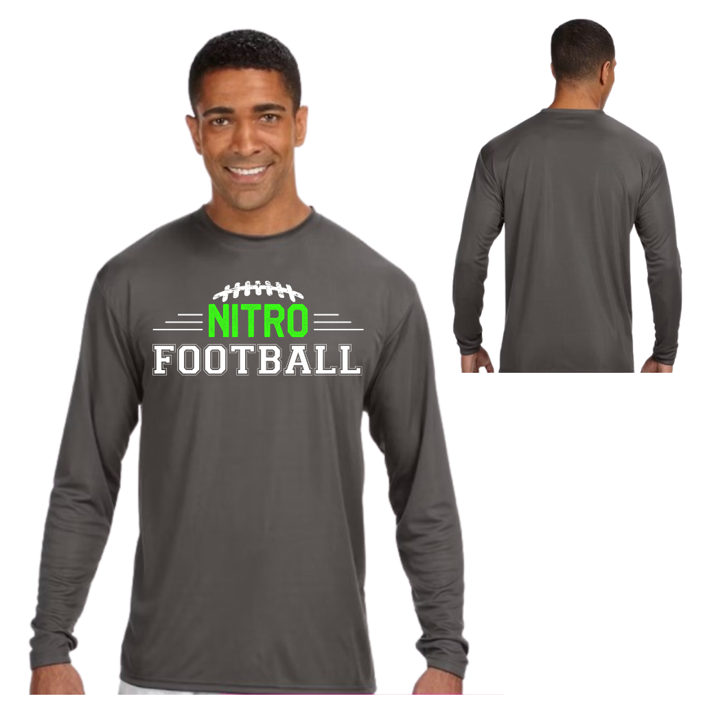 Men's long sleeve Nitro Football performance shirt in gray with moisture-wicking fabric and durable polyester knit