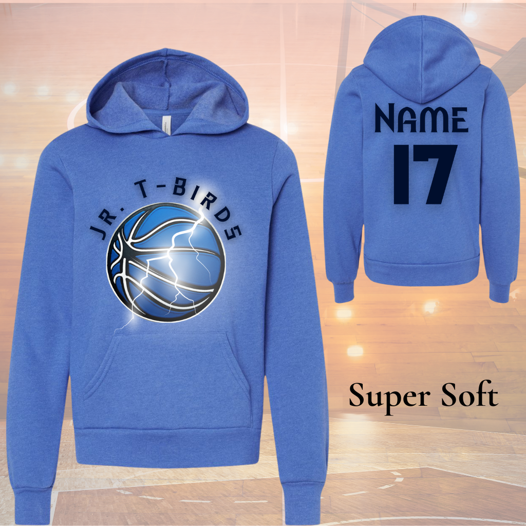 Jr Tbird Adult Hoodies - Soft blue basketball-themed hoodie perfect for team spirit.