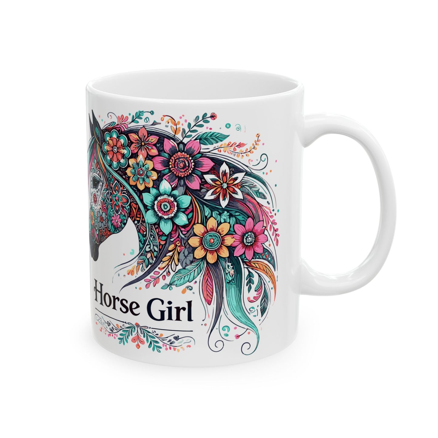 Floral Horse Ceramic Mug — Colorful Boho Horse Head Coffee Cup (11oz & 15oz)
