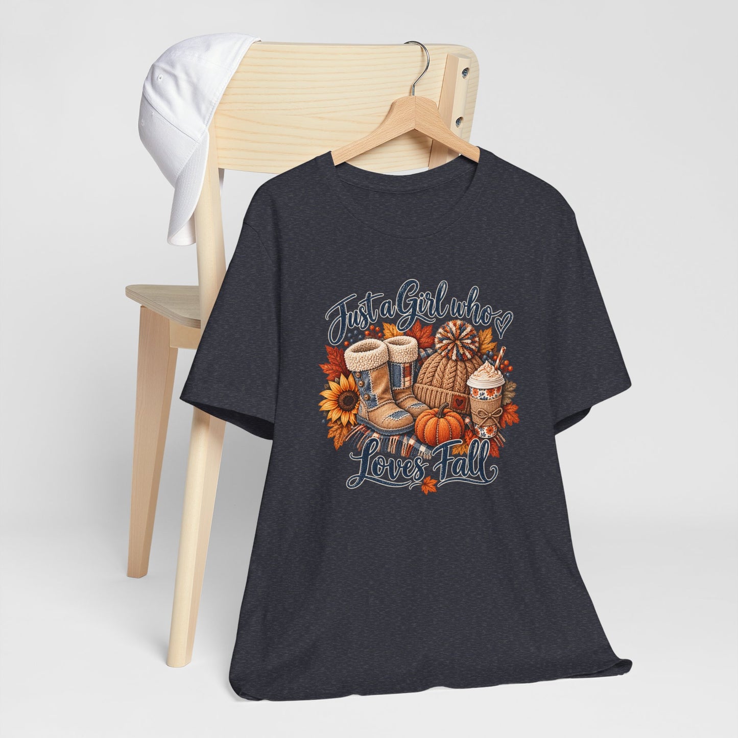 Just a Girl Who Loves Fall T-Shirt β Autumn Pumpkin & Cozy Coffee Tee