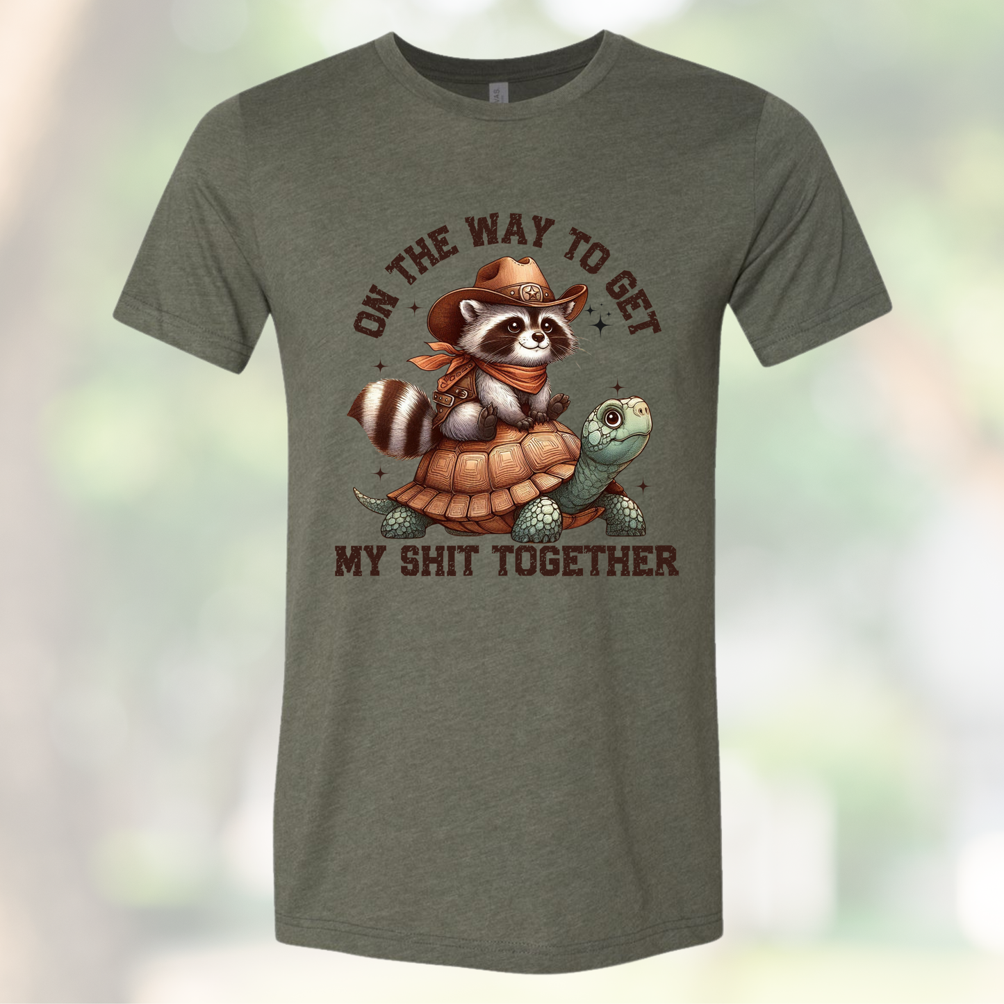 Funny Western Raccoon - On The Way To Get My Shit Together Shirt – Turtle Graphic Tee