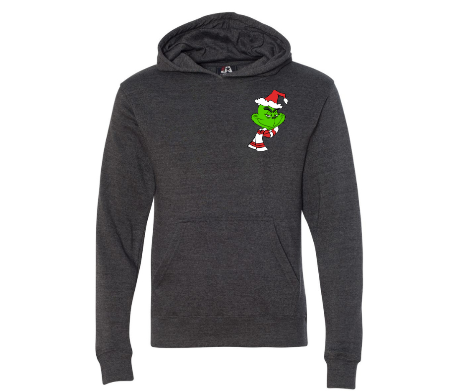 Cozy Grinch Era hoodie with kangaroo pocket and iconic Grinch design.