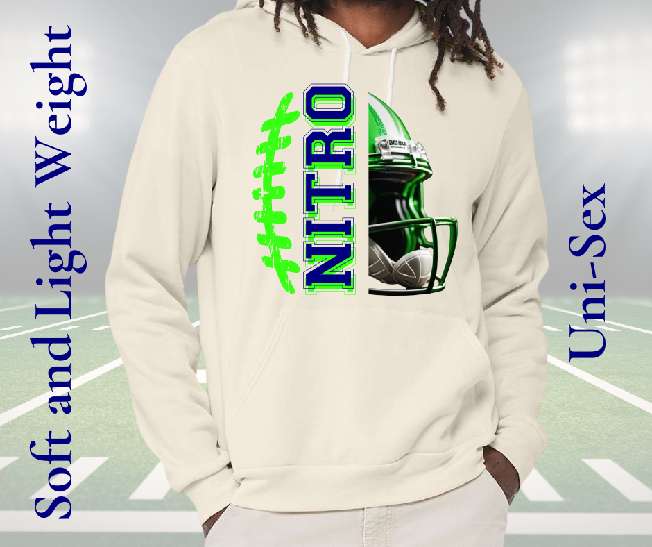 Nitro Football Hoodie unisex adult soft lightweight hoodie with football and helmet graphic on white background