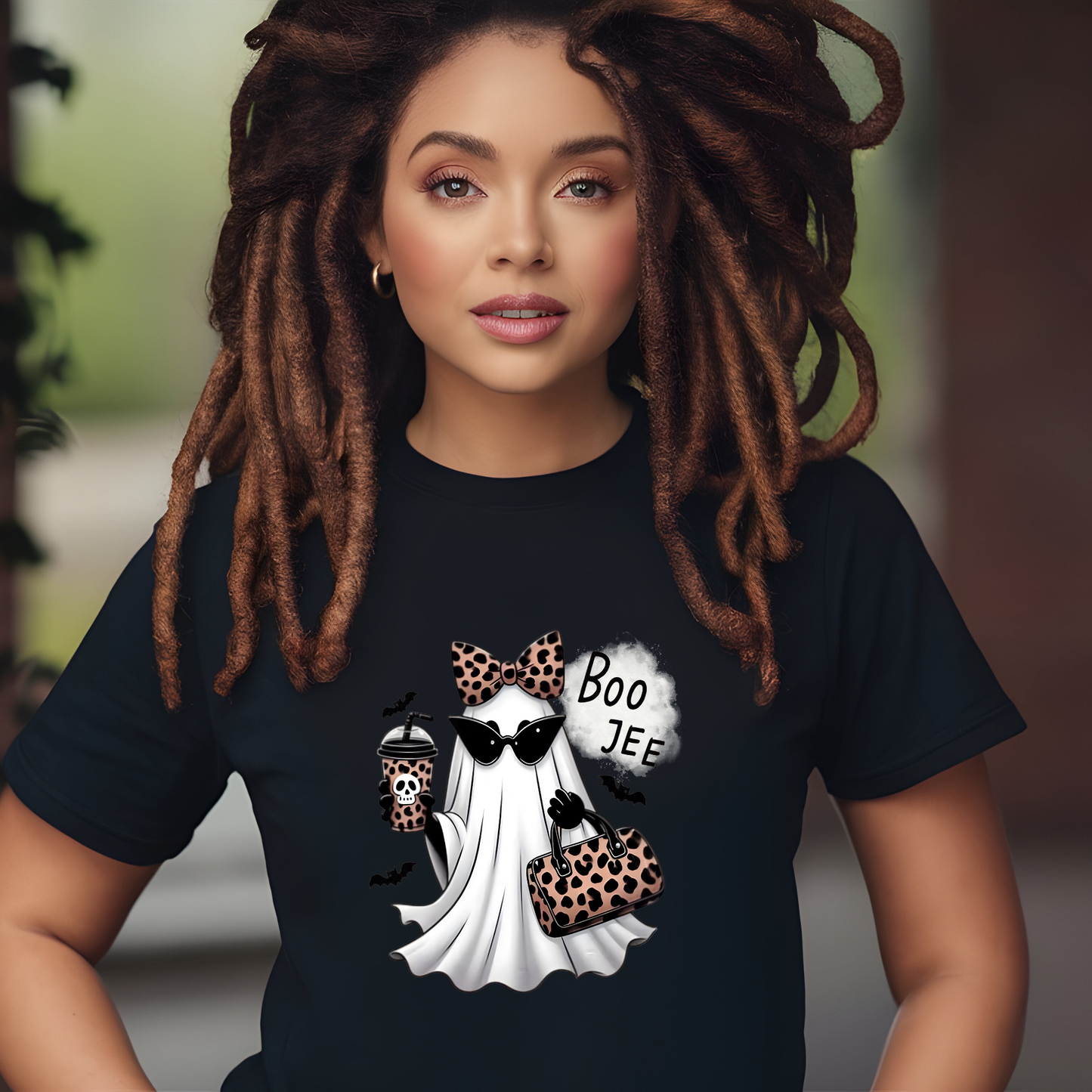 Ghost Halloween Boo Jee with Leopard Tee Shirt