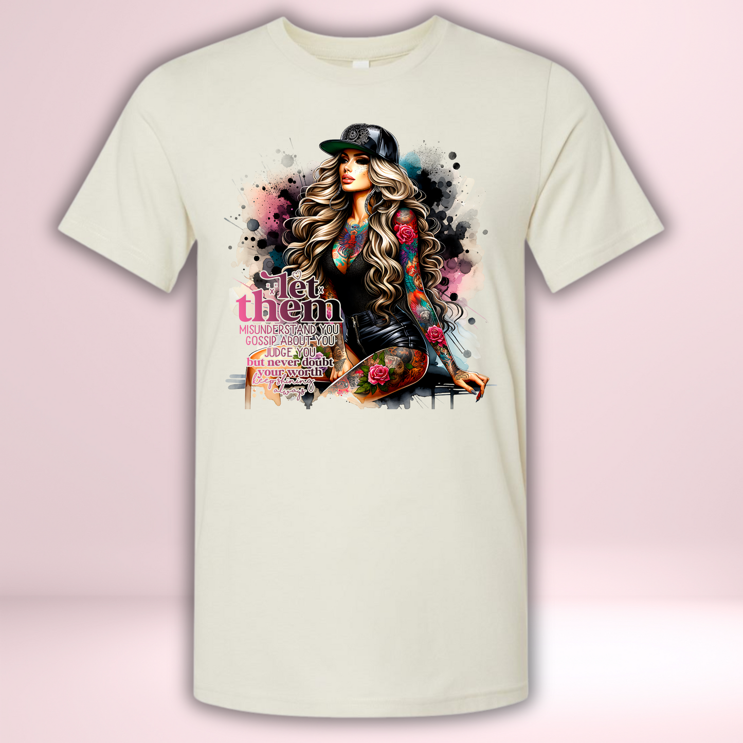 Unisex crew neck "Let Them Tatoo" shirt with tattoo art design.