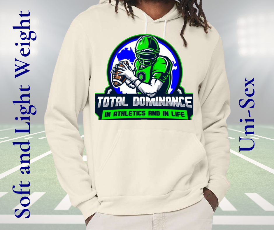 Nitro Football Hoodie soft unisex adult lightweight hoodie with football player graphic and Total Dominance slogan
