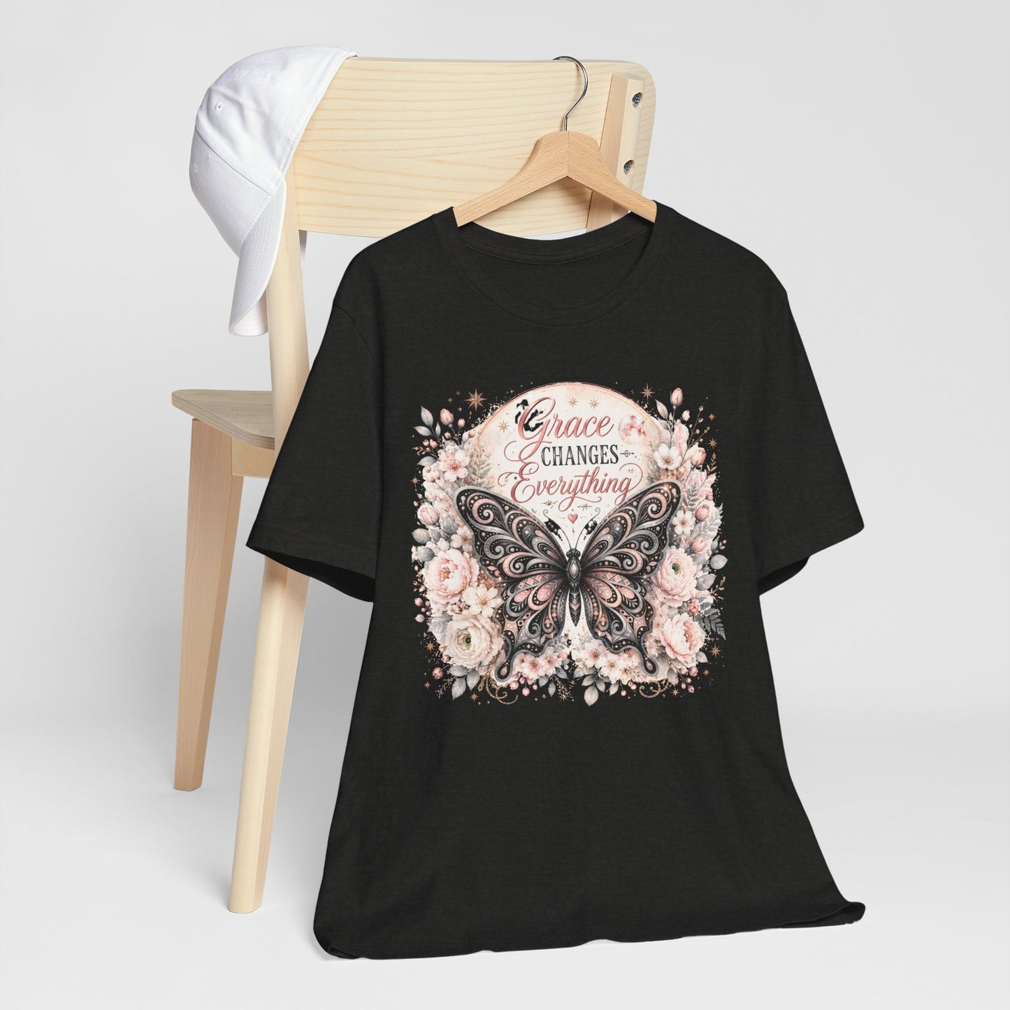 Grace Changes Everything Butterfly Graphic Tee | Inspirational Floral Christian Shirt | Women's Faith T-Shirt