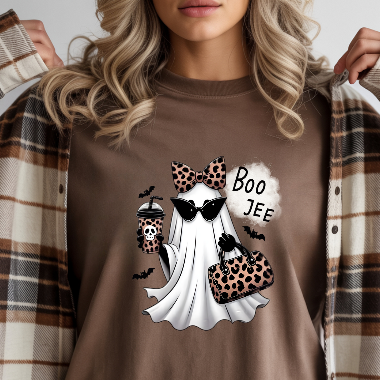 Ghost Halloween Boo Jee with Leopard Tee Shirt