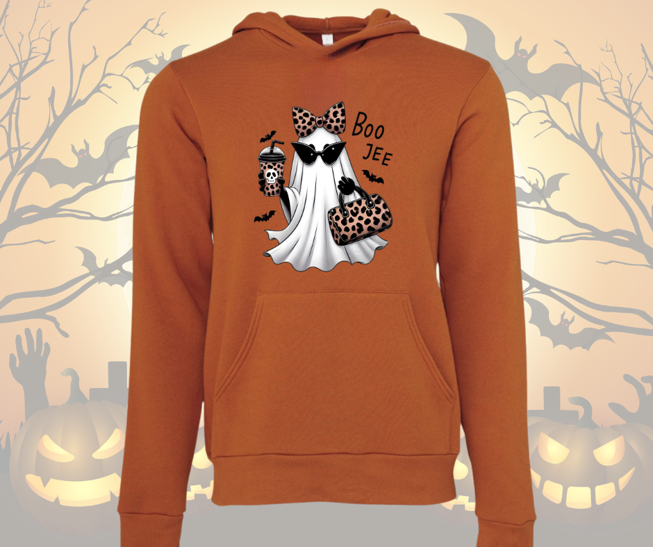 Autumn colored hoodie with BooJee Ghost and Leapord Print