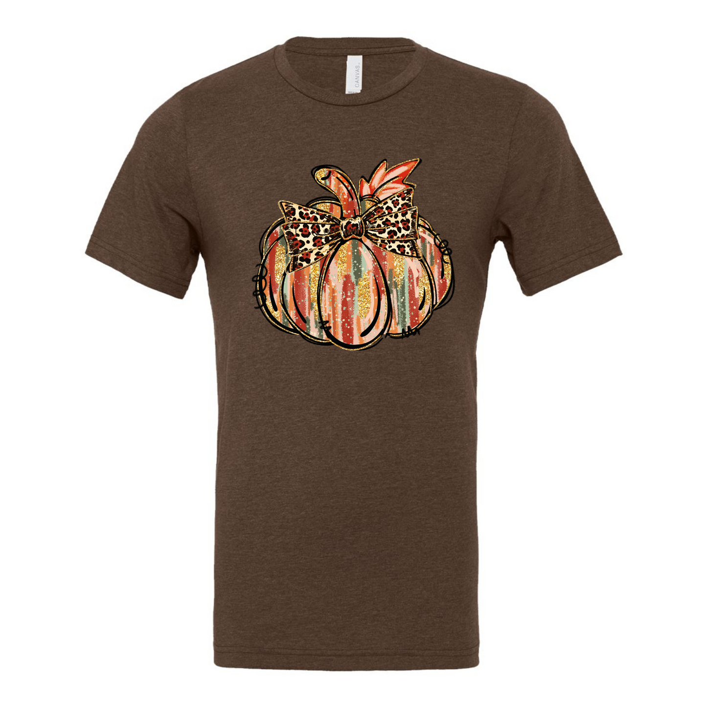 Brown T-shirt with a pumkin and a leopard bow
