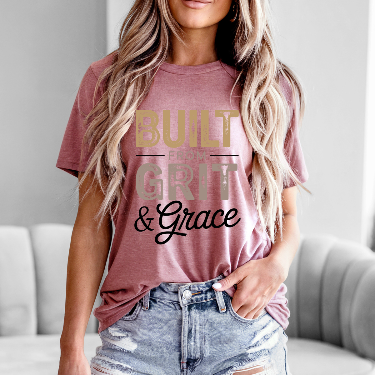Built Grit & Grace Tee motivational women's graphic t-shirt with inspirational text design
