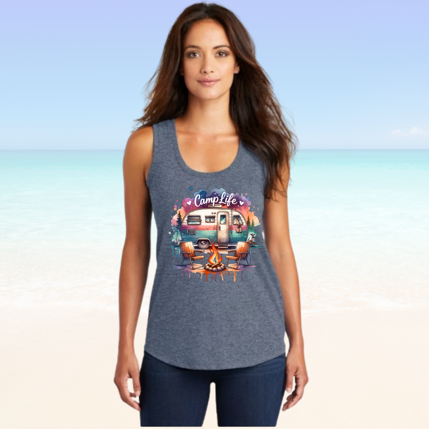 Camp Life Tank Top in Navy Frost