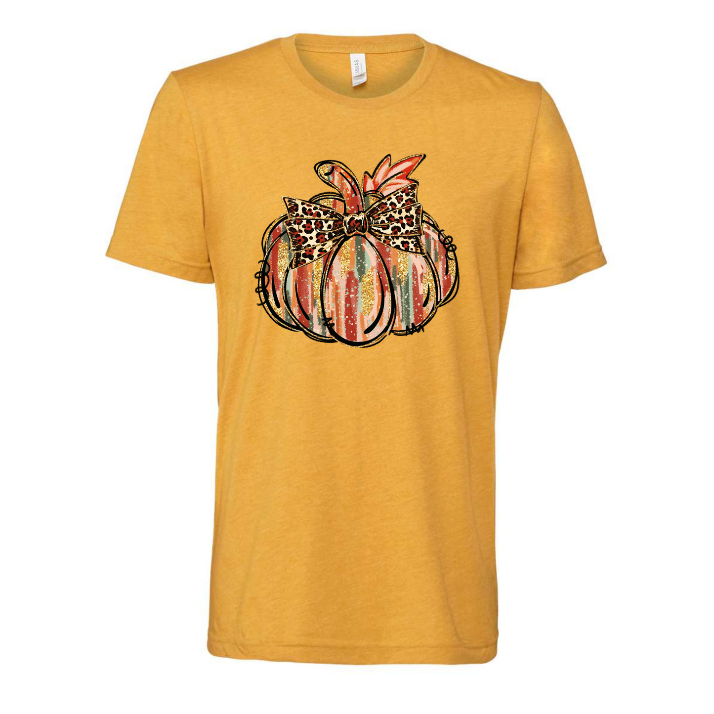 Mustard t-shirt with Leopard print bow pumpkin