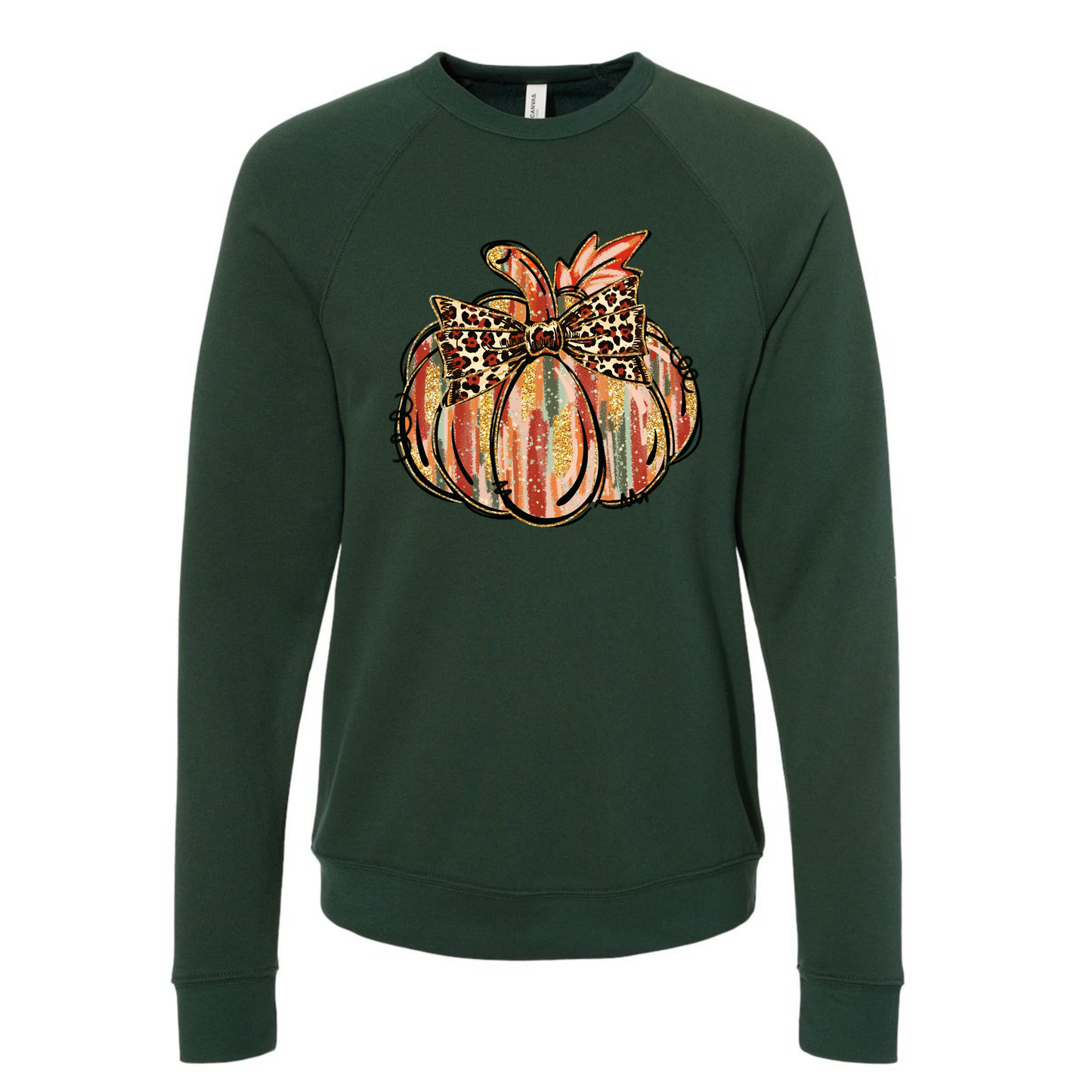 Fall pumpkin leopard bow forest green sweatshirt