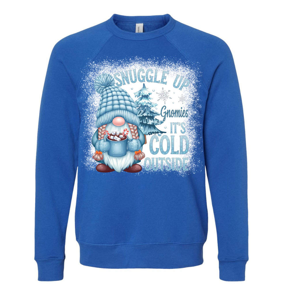 Gnome It's Cold Outside Sweatshirt with festive winter-themed design in blue.