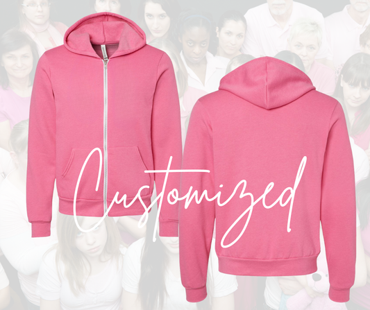 Customized Charity PInk Zip Up Hoodie