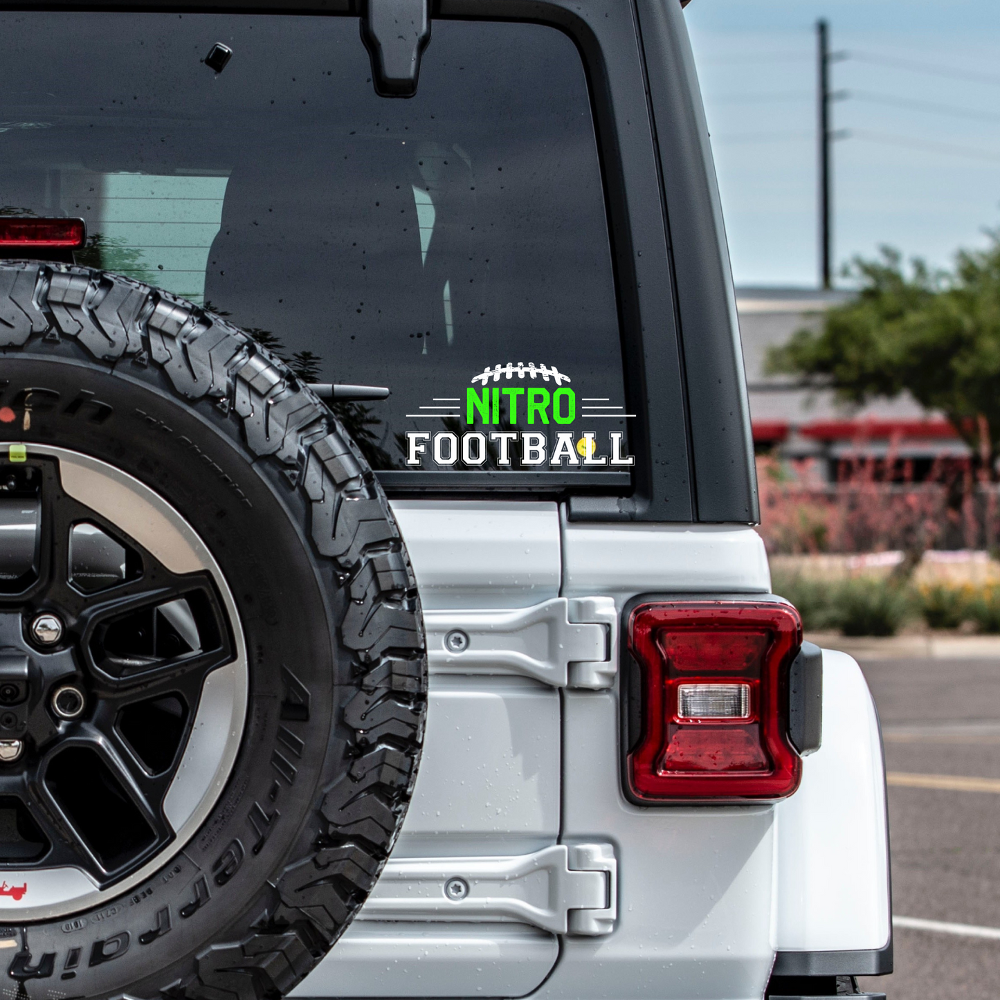 Nitro Decals UV DTF vibrant football decal on car window with transparent background and durable finish