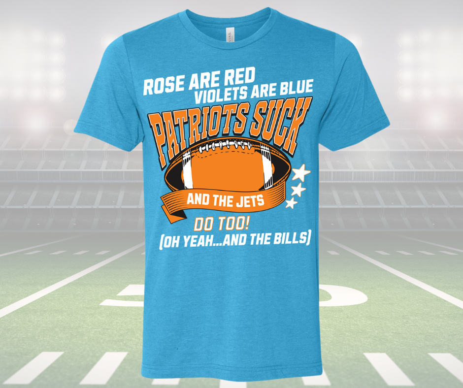 Aqua blue Miami Dolphin Fan Shirt with playful design.