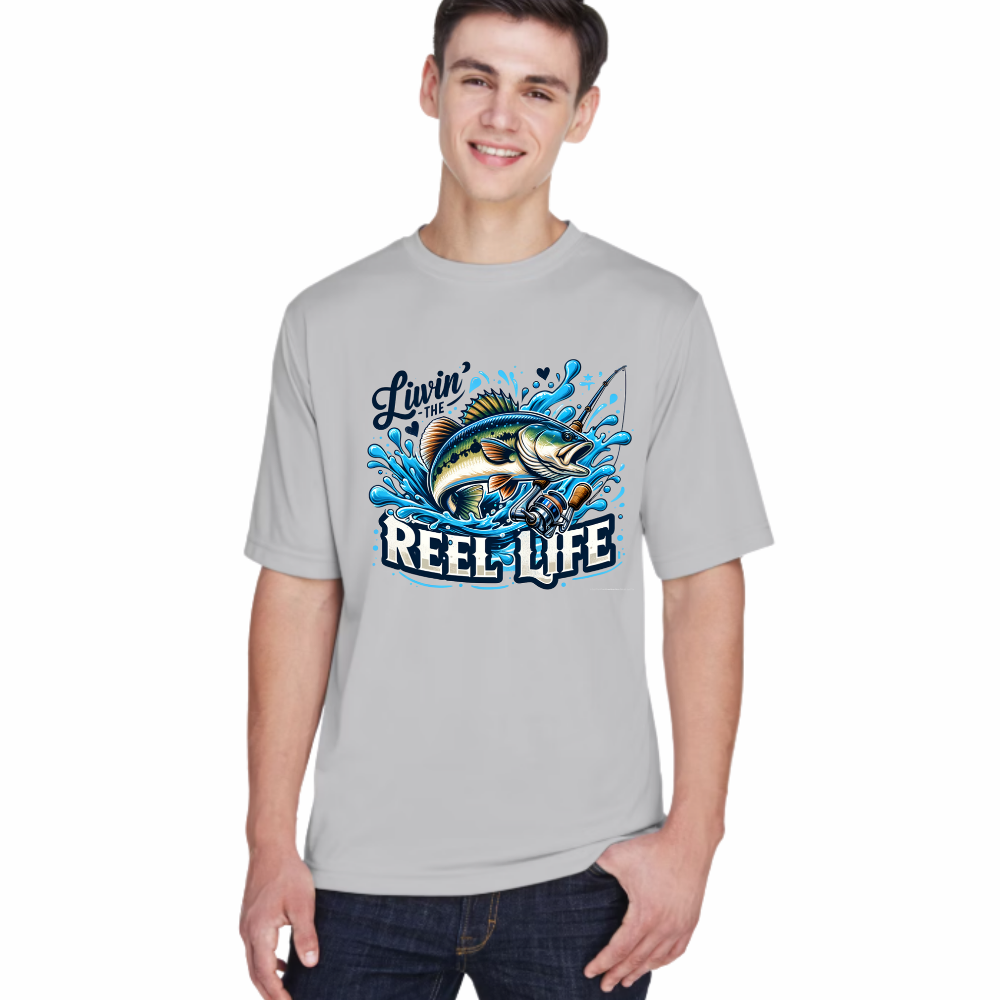 Reel Life fishing graphic grey shirt for men