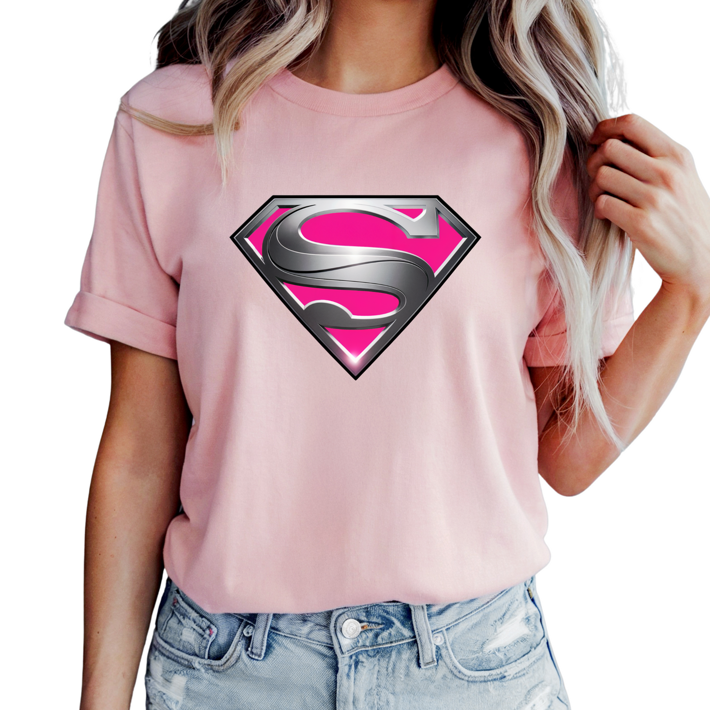 Woman's pink superwoman shirt in pink
