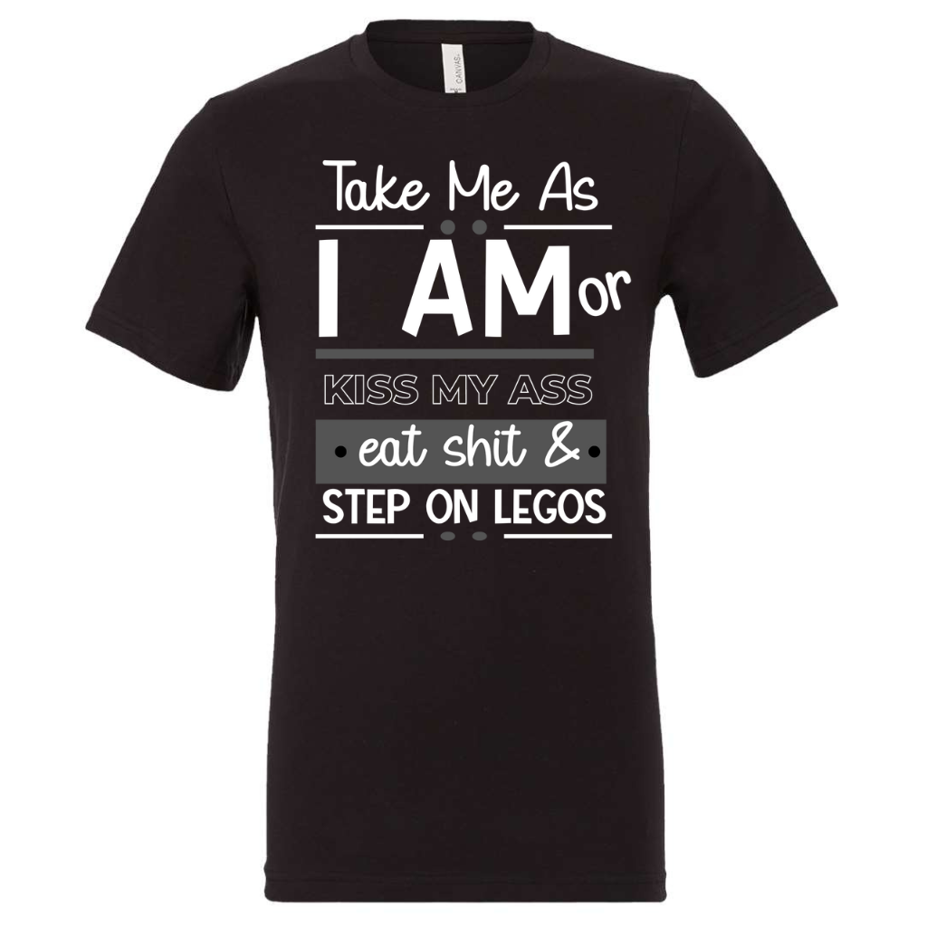 Funny "Eat Shit and Step on Legos" graphic t-shirt for humor and unique style.
