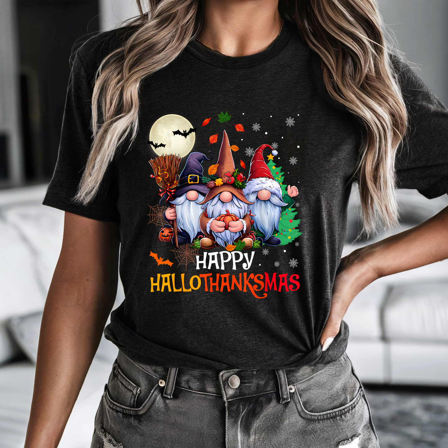 Happy HalloThanksmas Crew Neck Shirts