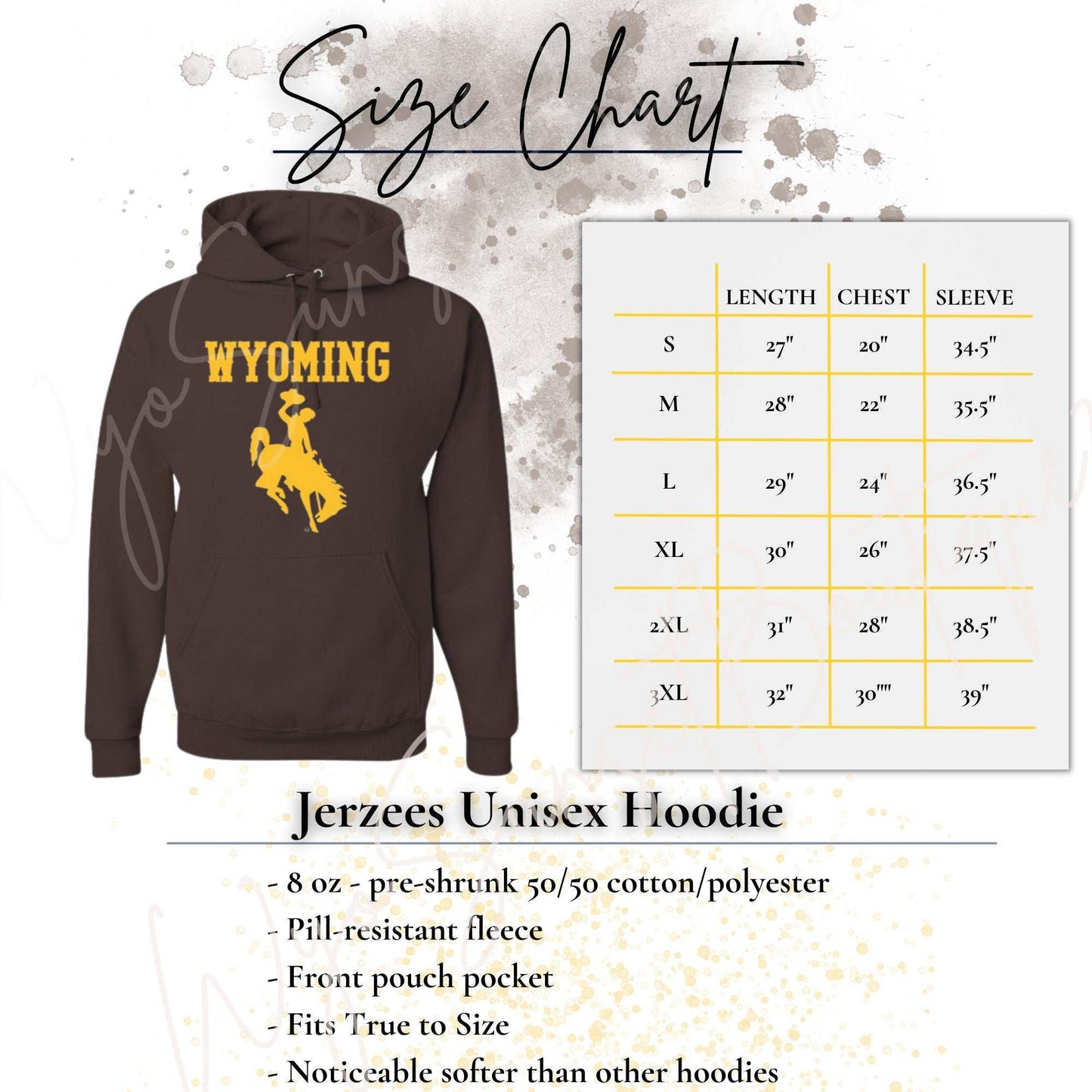 Size Chart for the Bucking Horse Hoodie