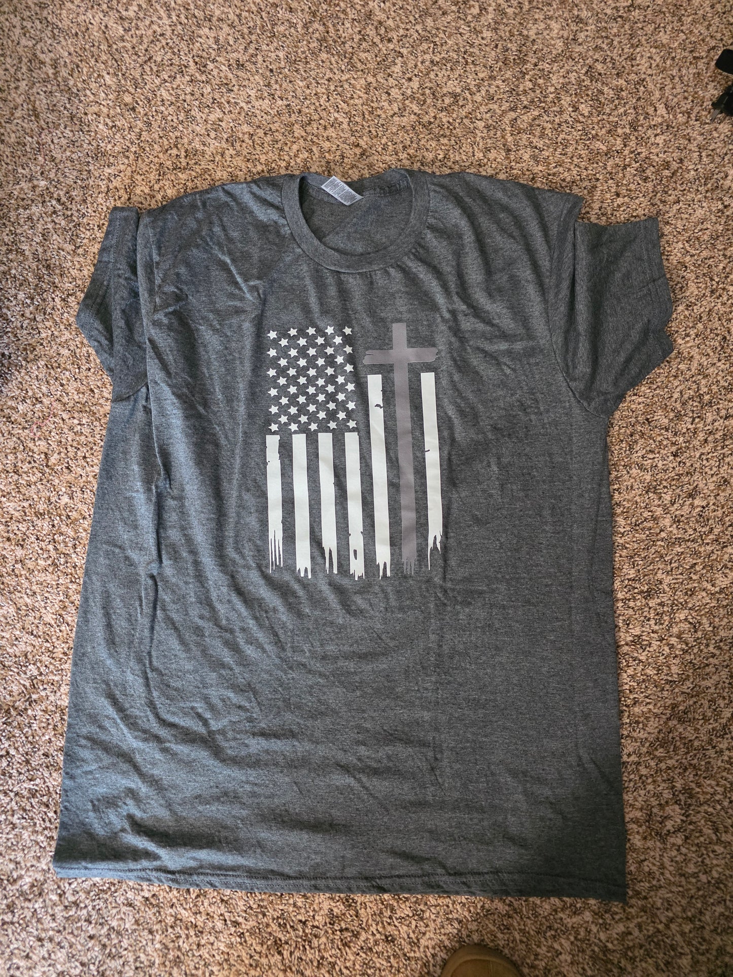 American flag cross adult tee