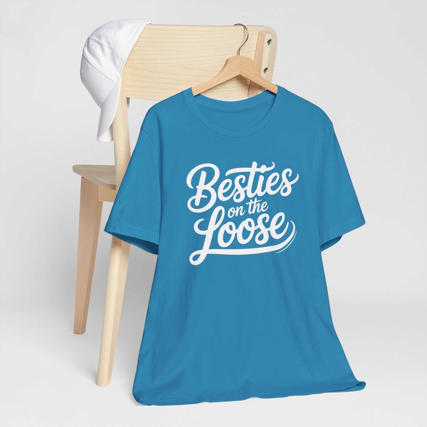 Women wearing Besties on the Loose Tee, a soft Bella Canvas friendship t-shirt for adventures with best friends