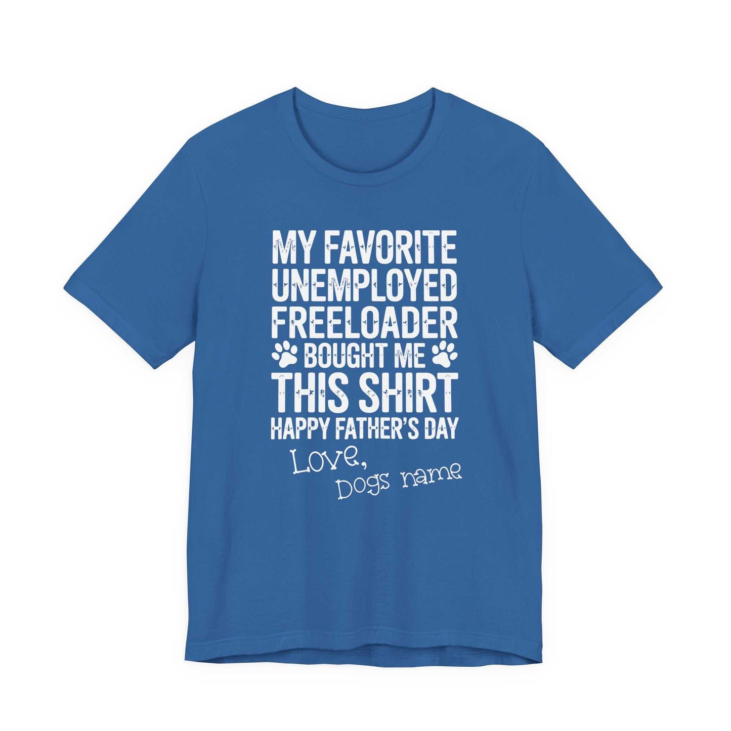 Man wearing a funny dog dad shirt with paw prints and bold text, perfect for dog lovers and Father's Day gifts