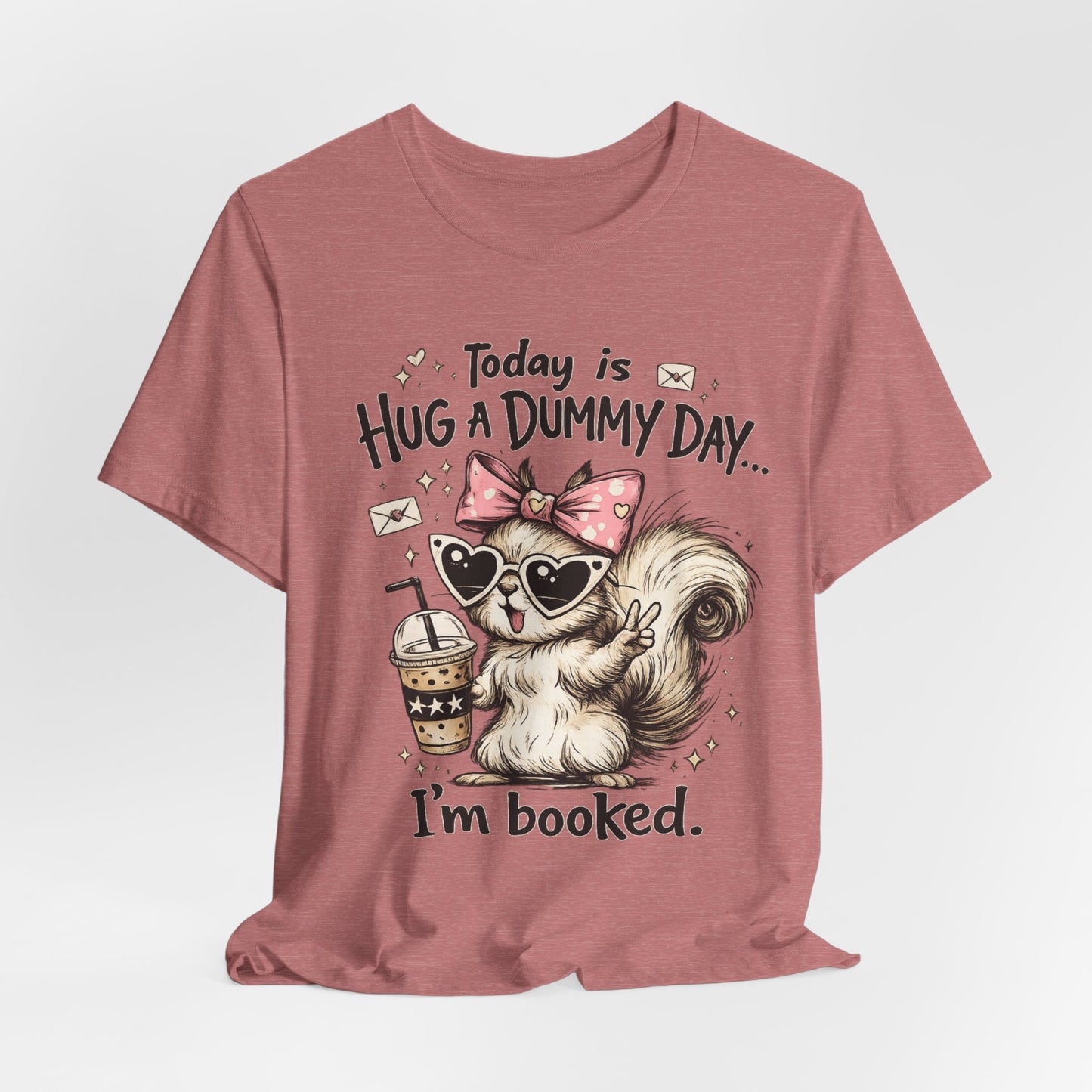 Hug a Dummy Day Funny Squirrel Shirt – Sassy Women’s Graphic Tee with Coffee Cartoon Design