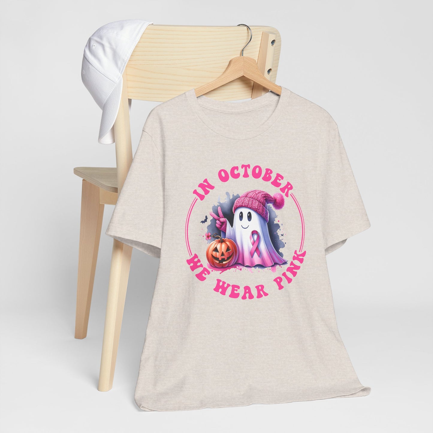 In October We Wear Pink Breast Cancer Awareness Halloween Tee