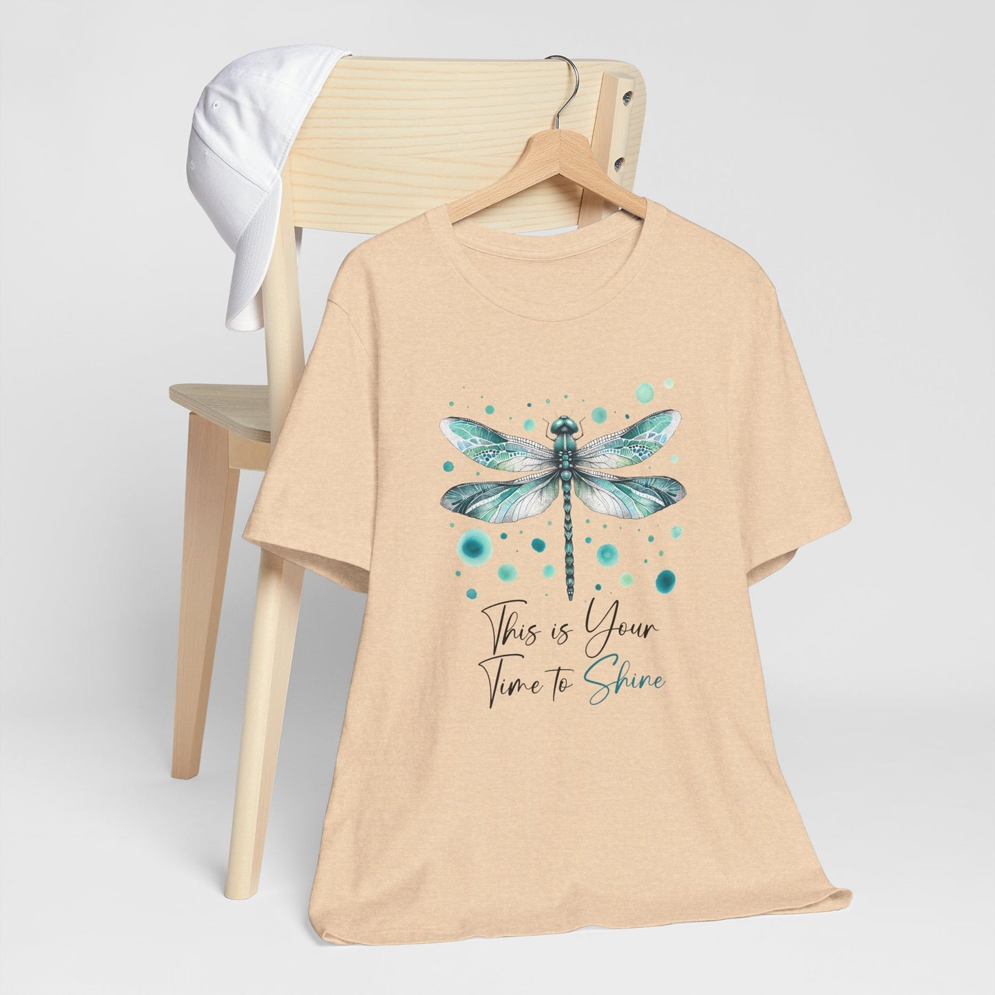 Unisex Dragonfly Tee with watercolor dragonfly design in teal and mint on soft Bella Canvas fabric