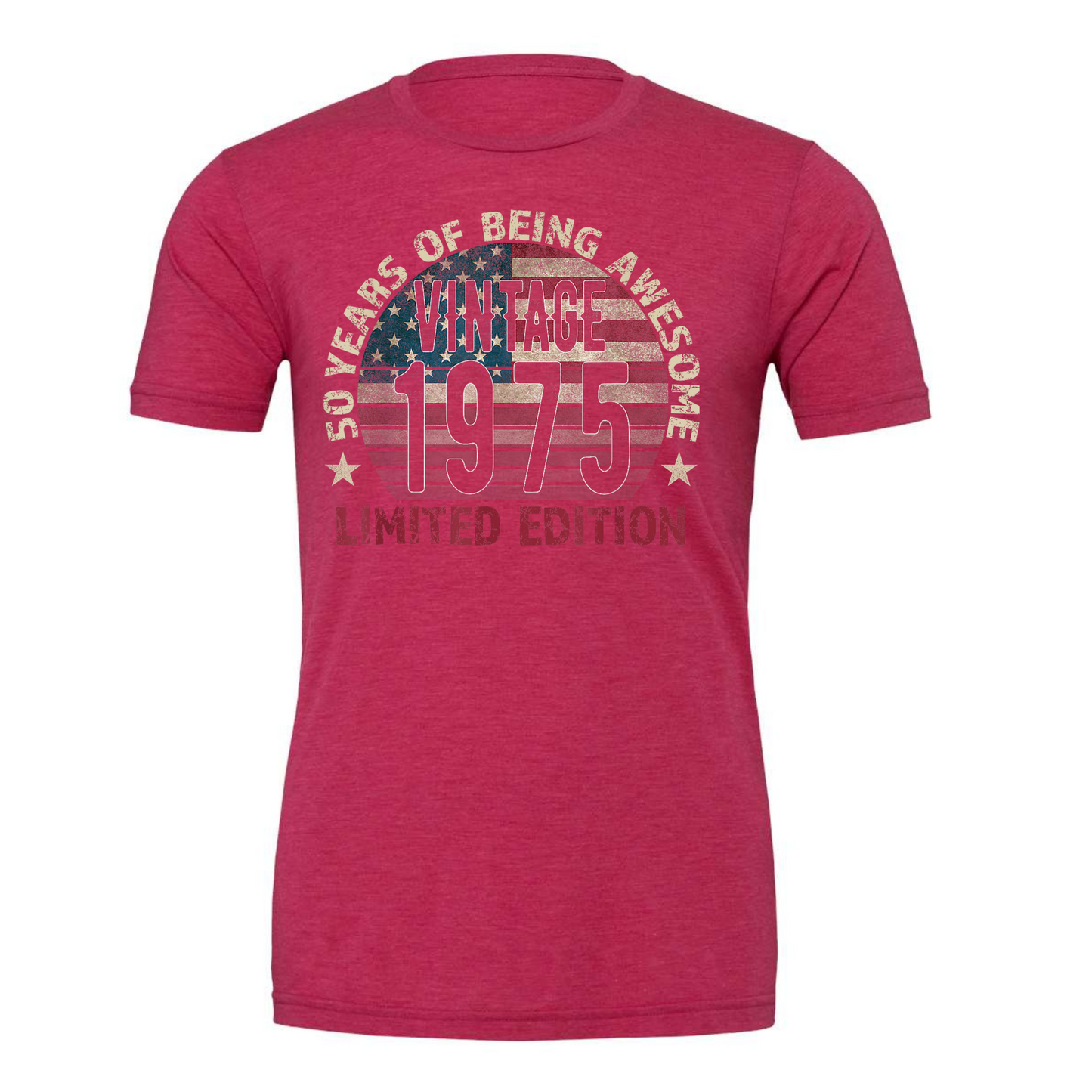 Vintage 1975 Limited Edition red t-shirt celebrating 50 years of awesomeness.