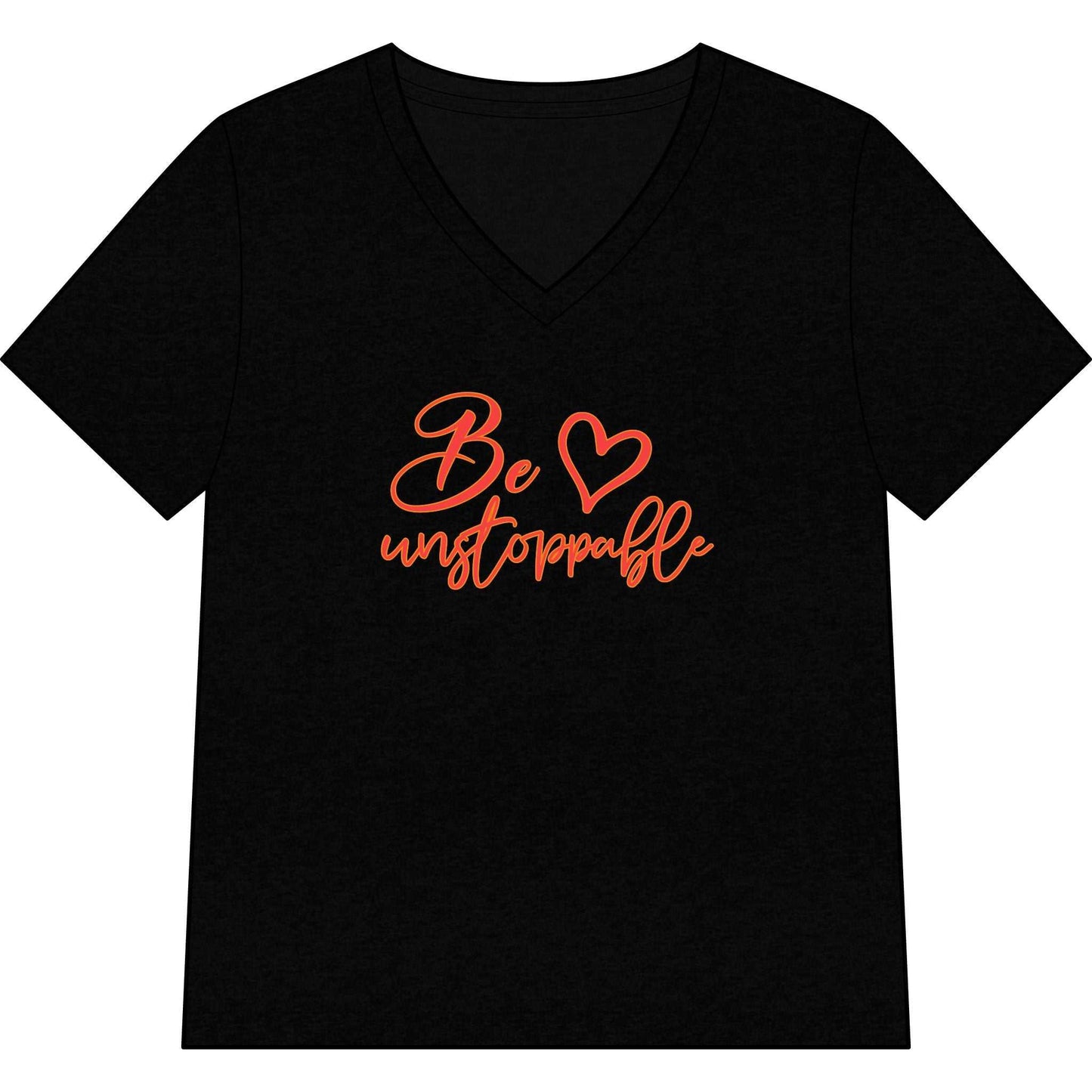 Fire red Be Unstoppable Women’s V-Neck Tee with golden script and heart detail