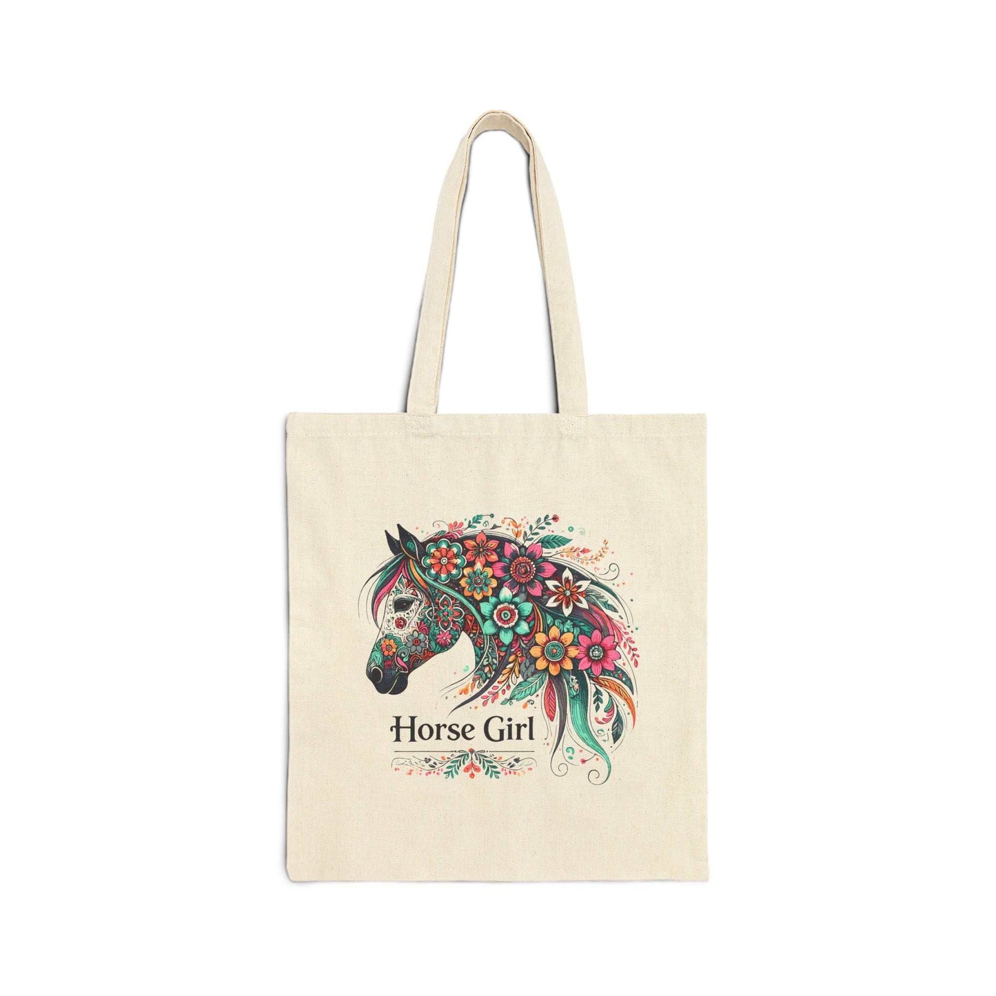 Horse Girl Floral Canvas Tote Bag