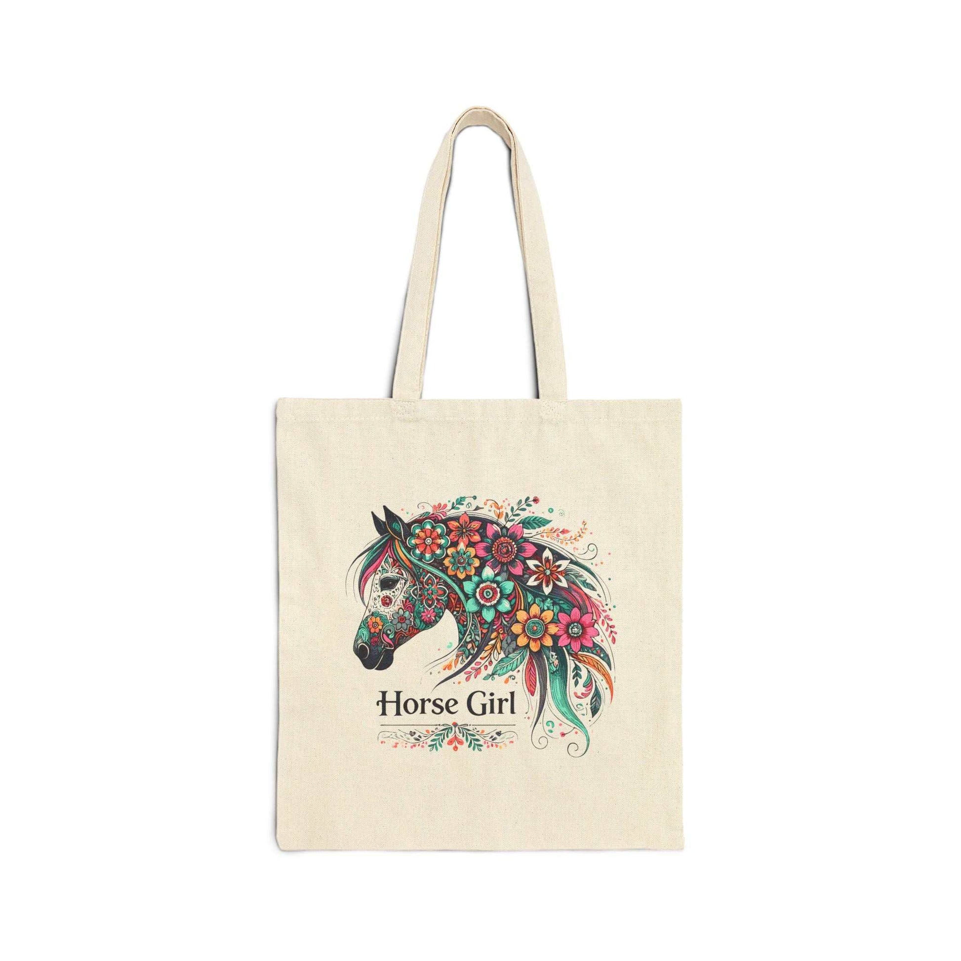 Horse Girl Floral Canvas Tote Bag