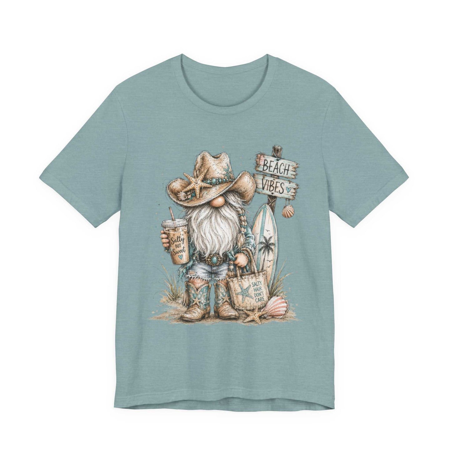 Coastal Cowgirl Beach Gnome shirt with turquoise accents and beachy western design