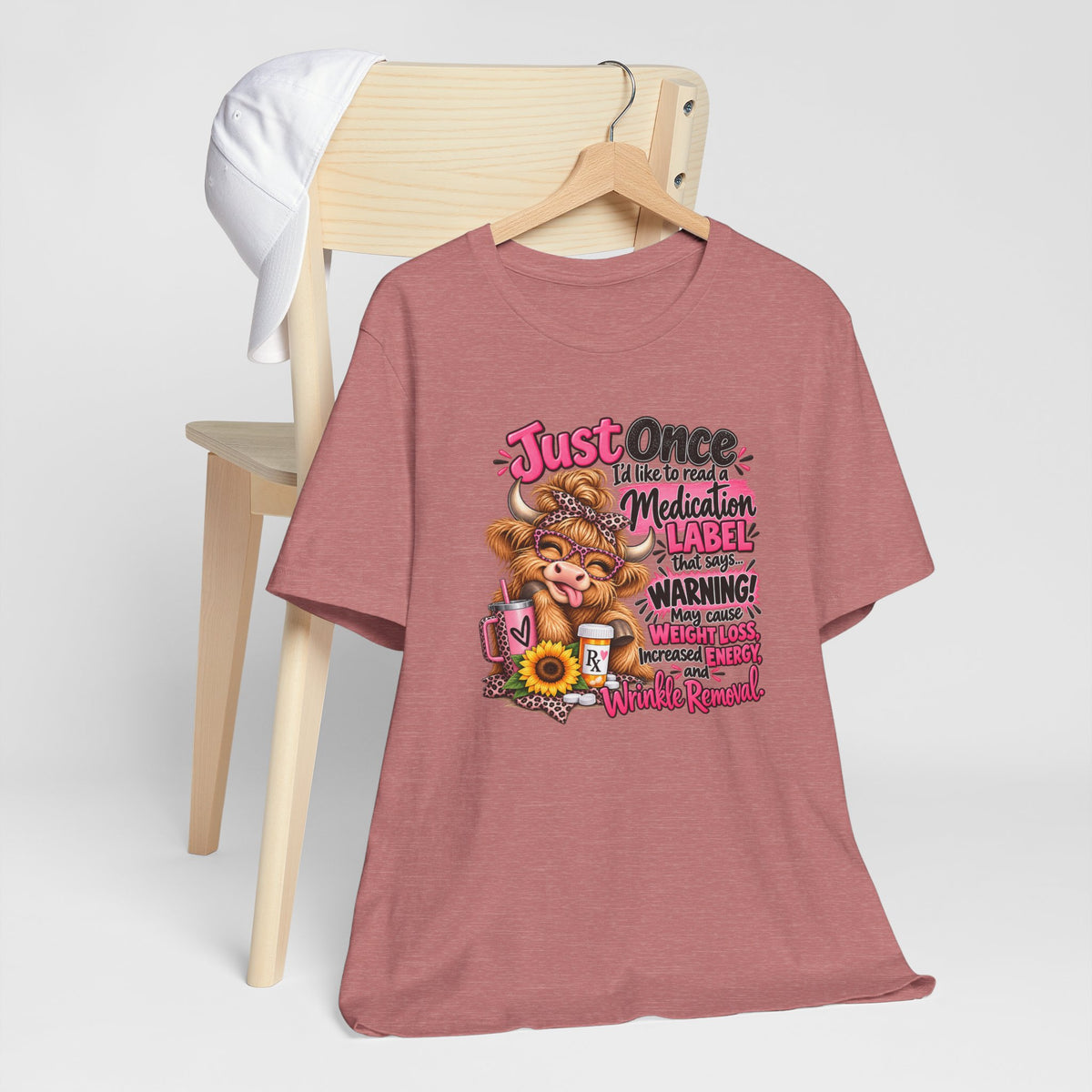 Funny Medication Label Highland Cow Graphic Tee